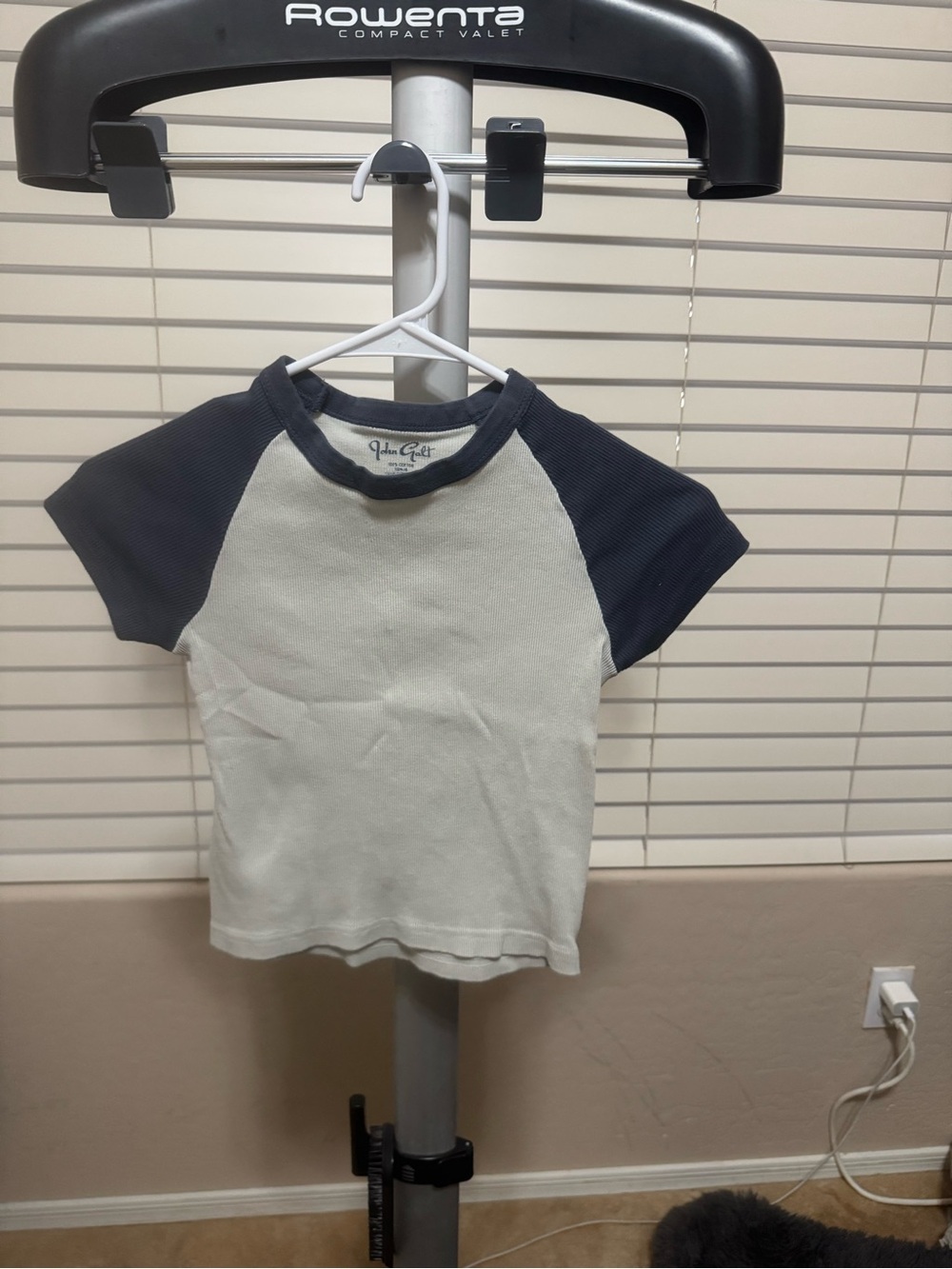 John Galt Ribbed Baby Tee | One Size | White & Navy | Like New